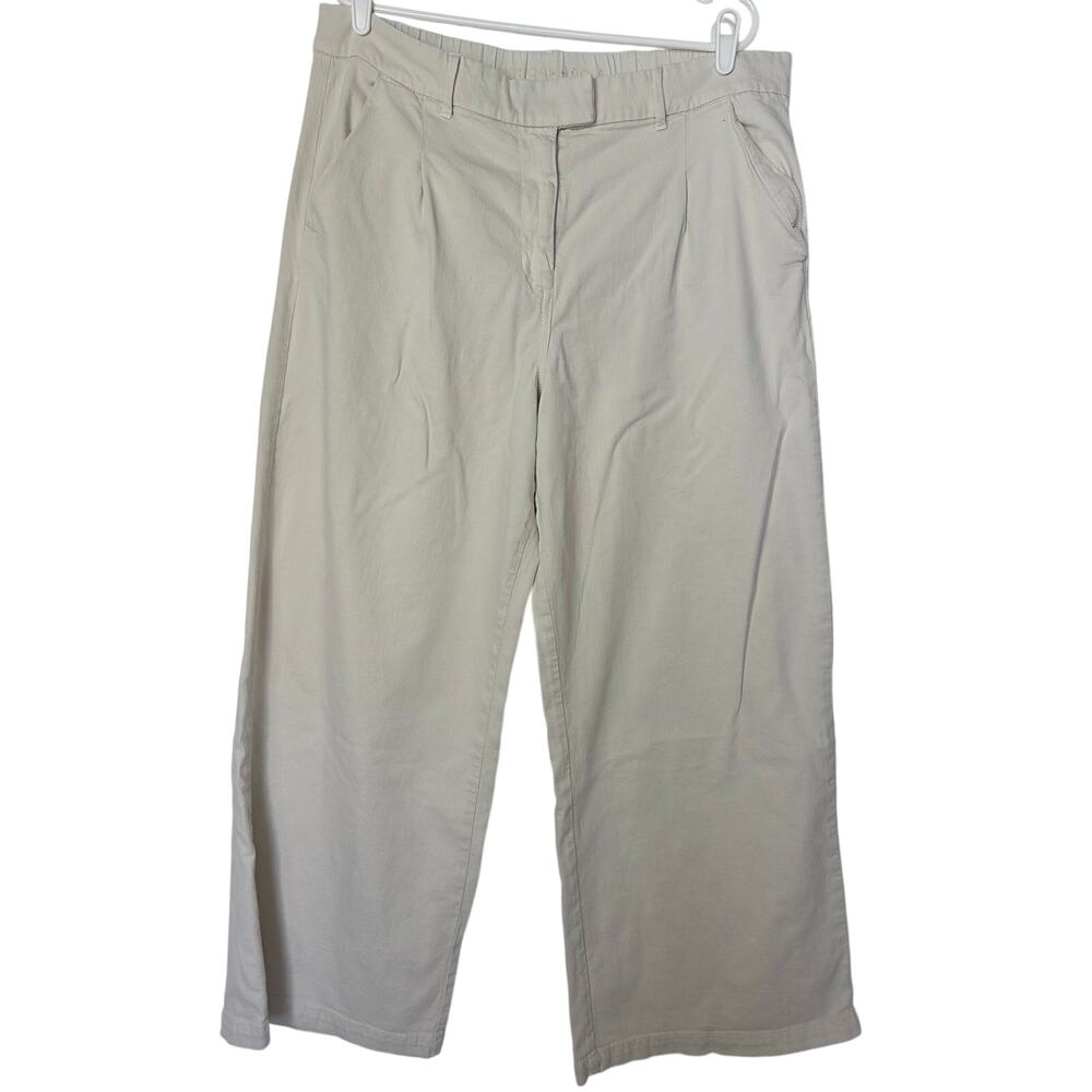 American Eagle Beige High Rise Wide Leg Stretch Trousers Baggy Chino Pants 18